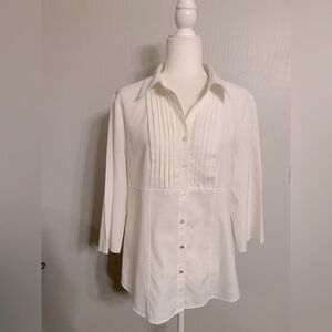 Style & Co. Cream 3/4 Sleeve Pleated Button Down Shirt